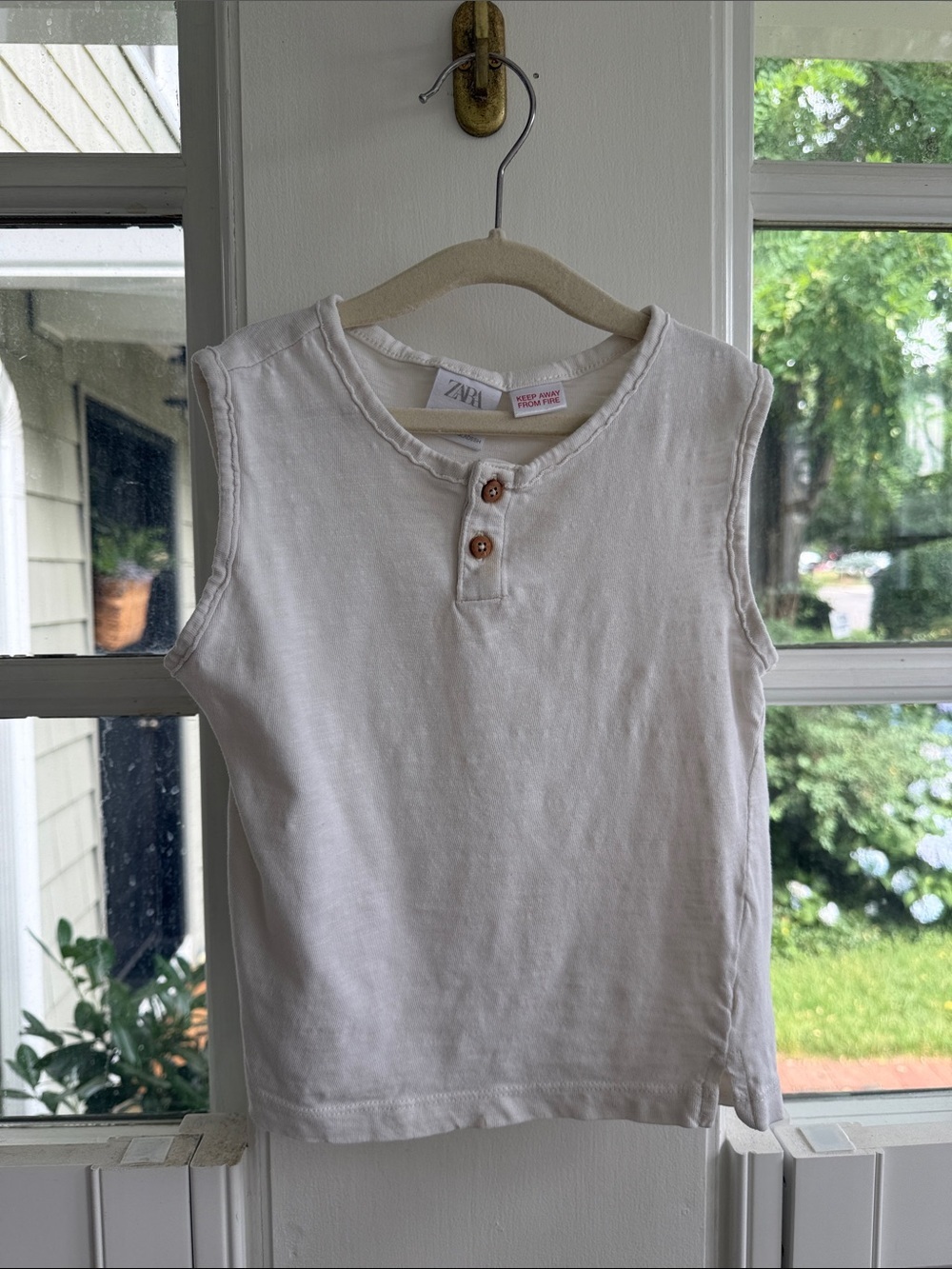Zara Kids Off-White Sleeveless Henley Tank Top